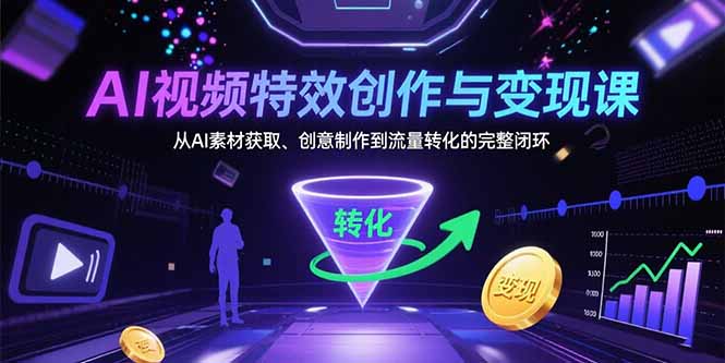 AI视频特效创作与变现课：从AI素材获取、创意制作到流量转化的完整闭环创客联盟总站-闲云创业网-老韩轻创网-中创网-福缘网-冒泡网-资源之家-魔方项目库创客联盟总站
