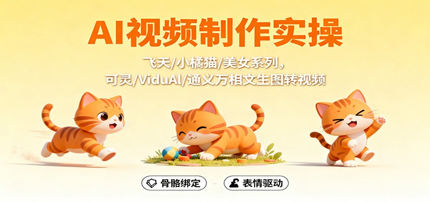 AI视频制作实操,飞天/小橘猫/美女系列,可灵/ViduAl/通义万相文生图转视频创客联盟总站-闲云创业网-老韩轻创网-中创网-福缘网-冒泡网-资源之家-魔方项目库创客联盟总站