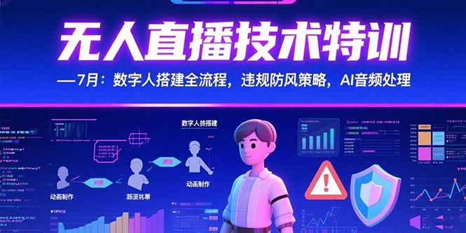 无人直播技术特训-7月:数字人搭建全流程,违规防风策略,AI音频处理创客联盟总站-闲云创业网-老韩轻创网-中创网-福缘网-冒泡网-资源之家-魔方项目库创客联盟总站
