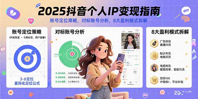 2025抖音个人IP变现指南，账号定位策略，对标账号分析，8大盈利模式拆解创客联盟总站-闲云创业网-老韩轻创网-中创网-福缘网-冒泡网-资源之家-魔方项目库创客联盟总站