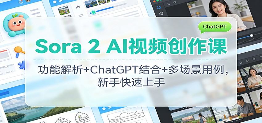 Sora 2 AI视频创作课:功能解析+ChatGPT结合+多场景用例,新手快速上手创客联盟总站-闲云创业网-老韩轻创网-中创网-福缘网-冒泡网-资源之家-魔方项目库创客联盟总站
