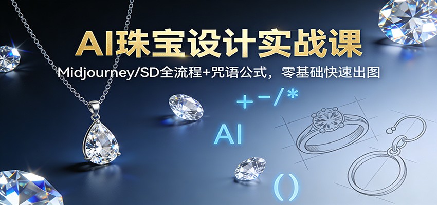 AI珠宝设计实战课:Midjourney/SD全流程+咒语公式,零基础快速出图创客联盟总站-闲云创业网-老韩轻创网-中创网-福缘网-冒泡网-资源之家-魔方项目库创客联盟总站