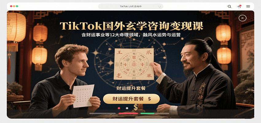 TikTok国外玄学咨询变现课，含财运事业等12大命理领域，融风水运势与运营创客联盟总站-闲云创业网-老韩轻创网-中创网-福缘网-冒泡网-资源之家-魔方项目库创客联盟总站