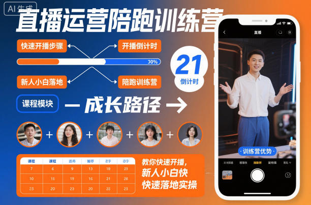 直播运营陪跑训练营,教你快速开播,新人小白快速落地实操创客联盟总站-闲云创业网-老韩轻创网-中创网-福缘网-冒泡网-资源之家-魔方项目库创客联盟总站