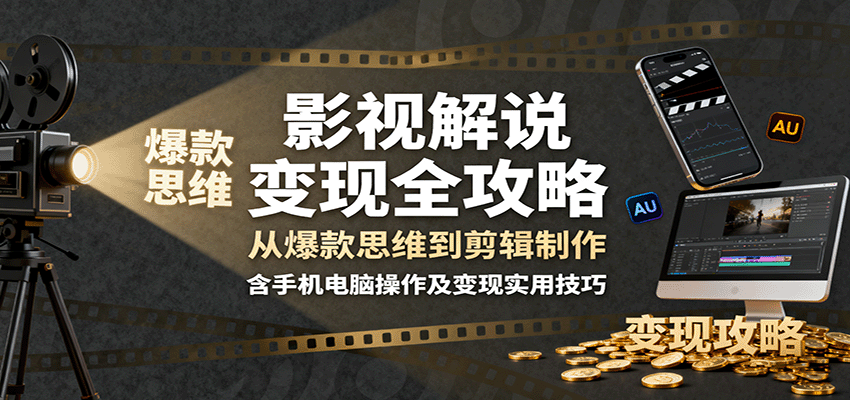 影视解说变现全攻略:从爆款思维到剪辑制作,含手机电脑操作及变现实用技巧创客联盟总站-闲云创业网-老韩轻创网-中创网-福缘网-冒泡网-资源之家-魔方项目库创客联盟总站