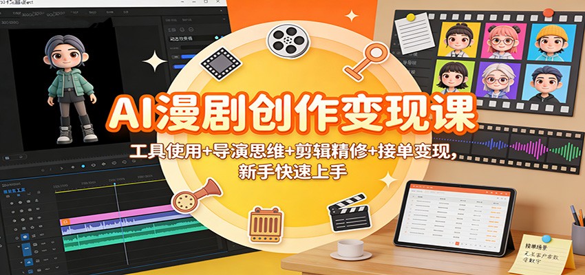 AI漫剧创作变现课：工具使用+导演思维+剪辑精修+接单变现，新手快速上手创客联盟总站-闲云创业网-老韩轻创网-中创网-福缘网-冒泡网-资源之家-魔方项目库创客联盟总站