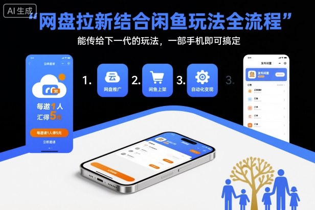 网盘拉新结合闲鱼玩法全流程,能传给下一代的玩法,一部手机即可搞定(附入口渠道以及实操教程)创客联盟总站-闲云创业网-老韩轻创网-中创网-福缘网-冒泡网-资源之家-魔方项目库创客联盟总站