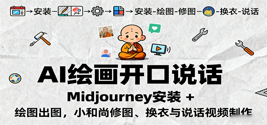 AI绘画开口说话，Midjourney安装 + 绘图出图，小和尚修图、换衣与说话视频制作创客联盟总站-闲云创业网-老韩轻创网-中创网-福缘网-冒泡网-资源之家-魔方项目库创客联盟总站