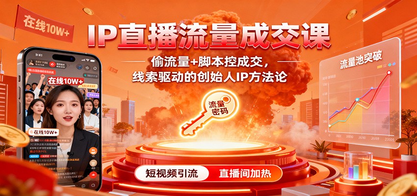 IP直播流量成交课:偷流量+脚本控成交,线索驱动的创始人IP方法论创客联盟总站-闲云创业网-老韩轻创网-中创网-福缘网-冒泡网-资源之家-魔方项目库创客联盟总站