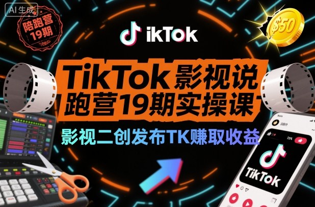 TikTok影视解说陪跑营19期实操课，影视二创发布TK賺取收益，万播收益50美金创客联盟总站-闲云创业网-老韩轻创网-中创网-福缘网-冒泡网-资源之家-魔方项目库创客联盟总站