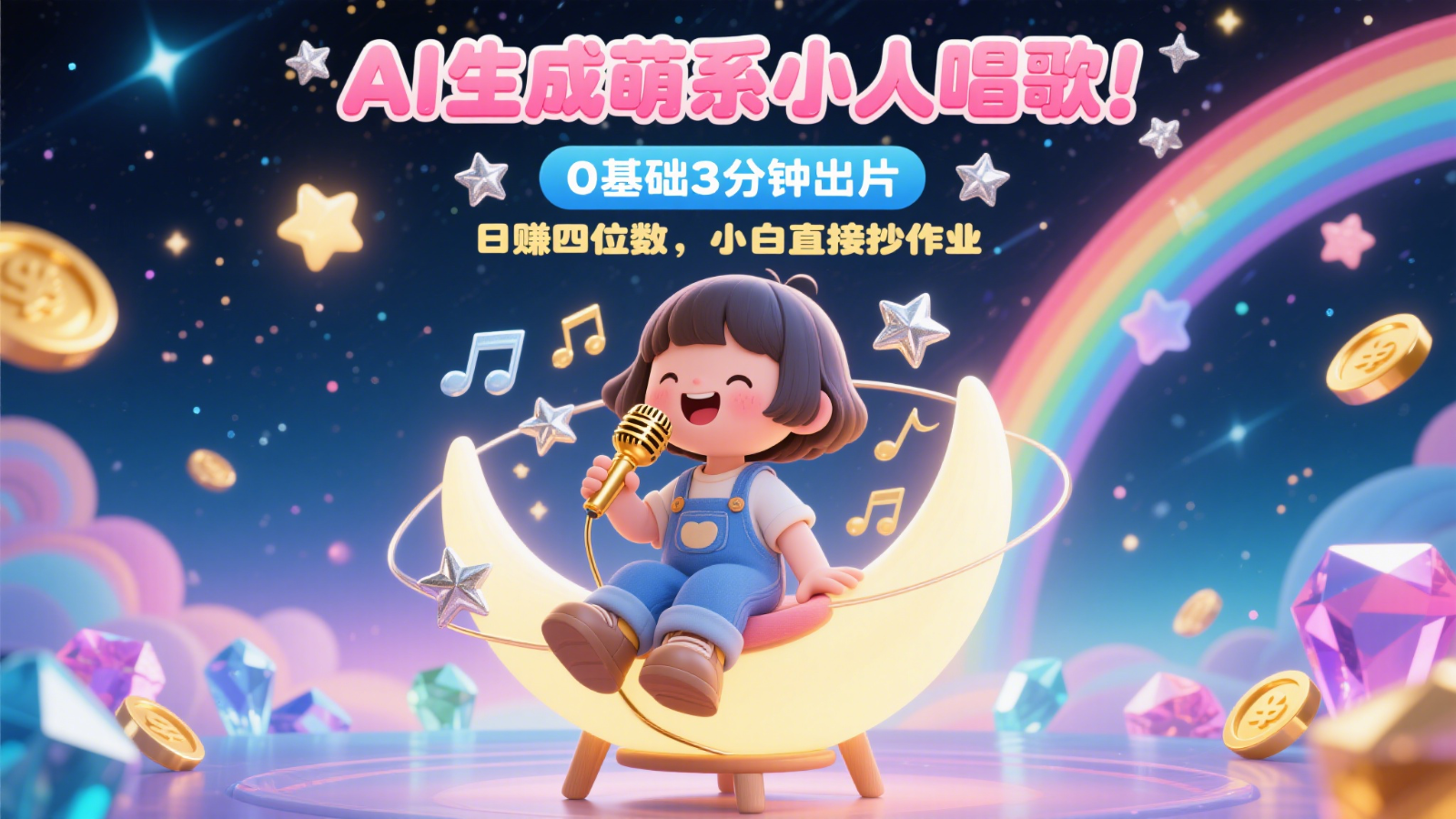 AI生成萌系小人唱歌!0基础3分钟出片,28个作品涨粉9万,日赚四位数,小白直接抄作业创客联盟总站-闲云创业网-老韩轻创网-中创网-福缘网-冒泡网-资源之家-魔方项目库创客联盟总站