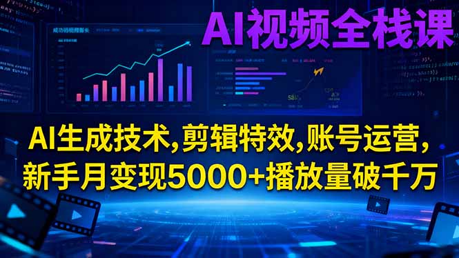 AI视频全栈课:AI生成技术,剪辑特效,账号运营,新手月变现5000+播放量破千万创客联盟总站-闲云创业网-老韩轻创网-中创网-福缘网-冒泡网-资源之家-魔方项目库创客联盟总站