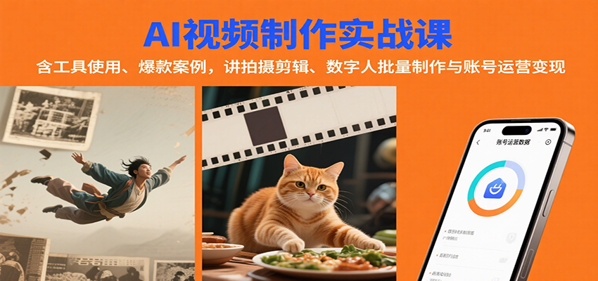 AI视频制作实战：含工具使用、爆款案例，讲拍摄剪辑、数字人批量制作与账号运营变现创客联盟总站-闲云创业网-老韩轻创网-中创网-福缘网-冒泡网-资源之家-魔方项目库创客联盟总站