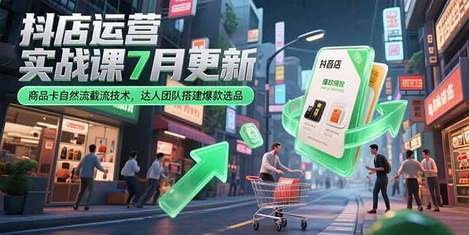 抖店运营实战课7月更新，商品卡自然流截流技术，达人团队搭建爆款选品创客联盟总站-闲云创业网-老韩轻创网-中创网-福缘网-冒泡网-资源之家-魔方项目库创客联盟总站