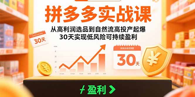 拼多多实战课：从高利润选品到自然流高投产起爆 30天实现低风险可持续盈利创客联盟总站-闲云创业网-老韩轻创网-中创网-福缘网-冒泡网-资源之家-魔方项目库创客联盟总站