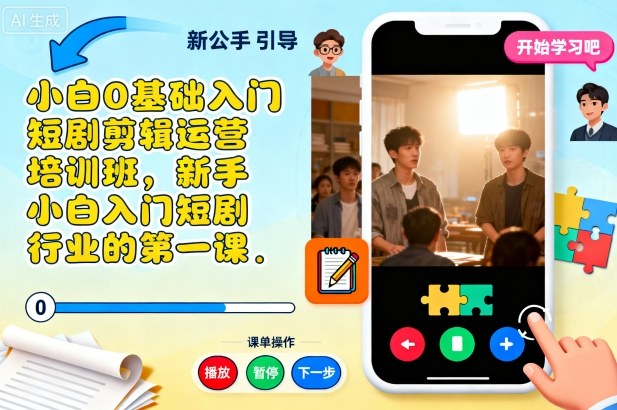 小白0基础入门短剧剪辑运营培训班,新手小白入门短剧行业的第一课创客联盟总站-闲云创业网-老韩轻创网-中创网-福缘网-冒泡网-资源之家-魔方项目库创客联盟总站