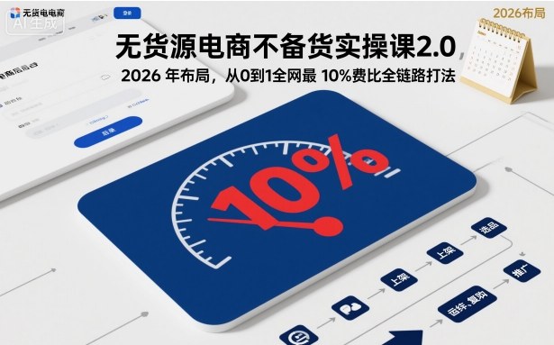 无货源电商不备货实操课2.0,2026年布局,从0到1全网最低10%费比全链路打法【更新】创客联盟总站-闲云创业网-老韩轻创网-中创网-福缘网-冒泡网-资源之家-魔方项目库创客联盟总站