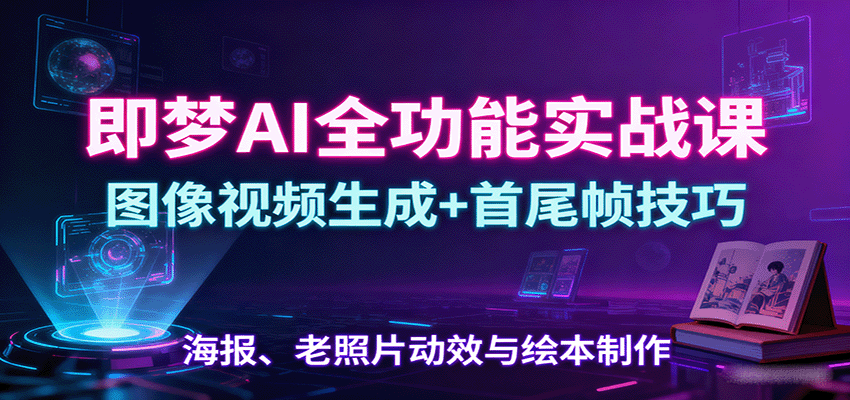即梦AI全功能实战课:图像视频生成+首尾帧技巧,海报、老照片动效与绘本制作创客联盟总站-闲云创业网-老韩轻创网-中创网-福缘网-冒泡网-资源之家-魔方项目库创客联盟总站