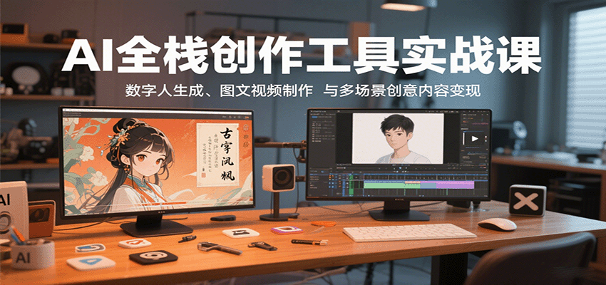 AI全栈创作工具实战课：数字人生成、图文视频制作与多场景创意内容变现创客联盟总站-闲云创业网-老韩轻创网-中创网-福缘网-冒泡网-资源之家-魔方项目库创客联盟总站