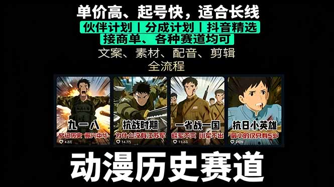 历史动漫赛道撸分成:起号、文案、素材、配音、剪辑,单视频收益破万创客联盟总站-闲云创业网-老韩轻创网-中创网-福缘网-冒泡网-资源之家-魔方项目库创客联盟总站
