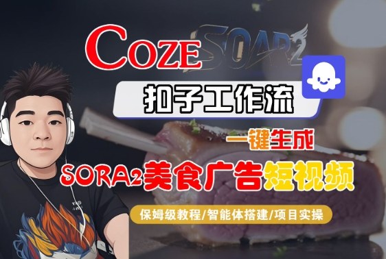 Coze扣子智能体工作流一键生成“SORA2美食广告“短视频,全流程保姆级教学创客联盟总站-闲云创业网-老韩轻创网-中创网-福缘网-冒泡网-资源之家-魔方项目库创客联盟总站