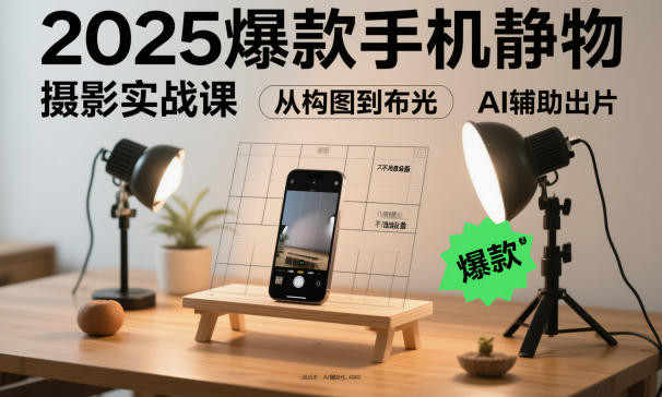 2025爆款手机静物摄影实战课,从构图到布光,不用贵设备,AI辅助出片创客联盟总站-闲云创业网-老韩轻创网-中创网-福缘网-冒泡网-资源之家-魔方项目库创客联盟总站