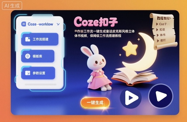 Coze扣子工作流一键生成童话皮克斯风格立体书视频,保姆级工作流搭建教程创客联盟总站-闲云创业网-老韩轻创网-中创网-福缘网-冒泡网-资源之家-魔方项目库创客联盟总站