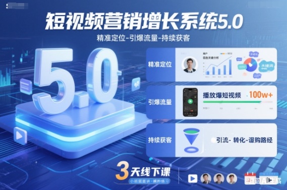 短视频营销增长系统5.0,精准定位-引爆流量-持续获客,3天线下课(音频+图片)创客联盟总站-闲云创业网-老韩轻创网-中创网-福缘网-冒泡网-资源之家-魔方项目库创客联盟总站
