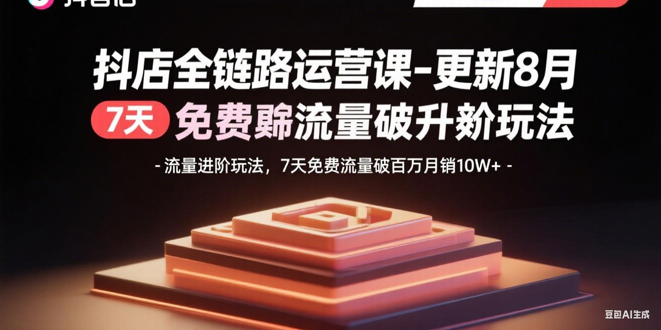 抖店全链路运营课-更新8月：流量进阶玩法，7天免费流量破百万月销10W+创客联盟总站-闲云创业网-老韩轻创网-中创网-福缘网-冒泡网-资源之家-魔方项目库创客联盟总站