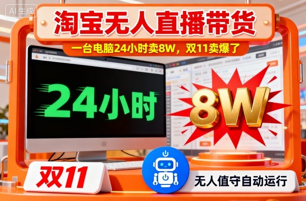 淘宝无人直播带货，一台电脑214小时卖8W，双11卖爆了【揭秘】创客联盟总站-闲云创业网-老韩轻创网-中创网-福缘网-冒泡网-资源之家-魔方项目库创客联盟总站