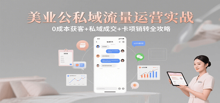 美业公私域流量运营实战:0成本获客+私域成交+卡项销转全攻略创客联盟总站-闲云创业网-老韩轻创网-中创网-福缘网-冒泡网-资源之家-魔方项目库创客联盟总站