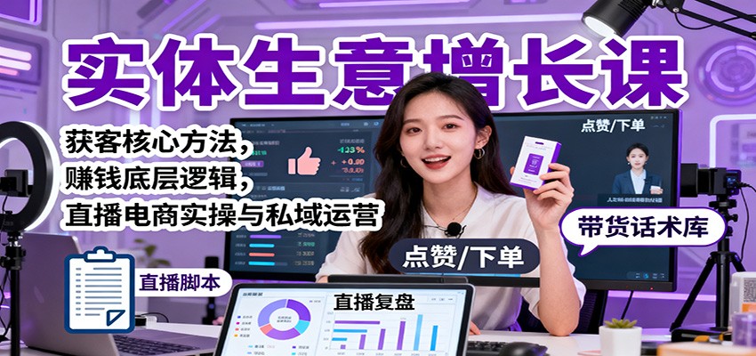 实体生意增长课:获客核心方法,赚钱底层逻辑,直播电商实操与私域运营创客联盟总站-闲云创业网-老韩轻创网-中创网-福缘网-冒泡网-资源之家-魔方项目库创客联盟总站