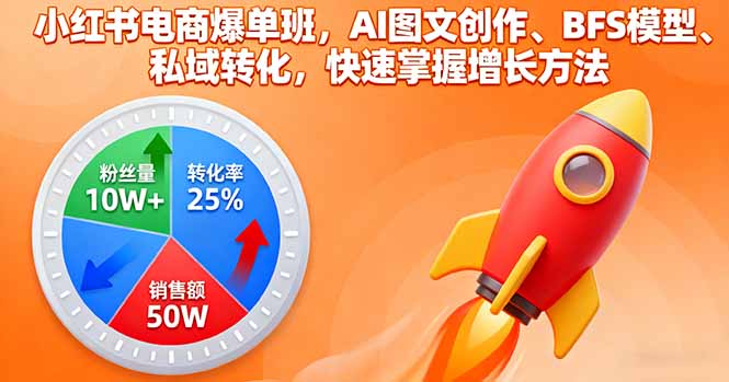 小红书电商爆单班,AI图文创作、BFS模型、私域转化,快速掌握增长方法创客联盟总站-闲云创业网-老韩轻创网-中创网-福缘网-冒泡网-资源之家-魔方项目库创客联盟总站