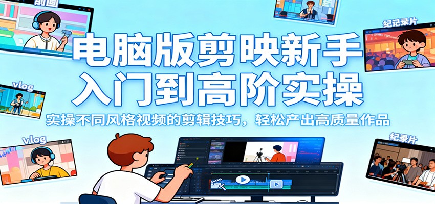 电脑版剪映新手入门到高阶实操,实操不同风格视频的剪辑技巧,轻松产出高质量作品创客联盟总站-闲云创业网-老韩轻创网-中创网-福缘网-冒泡网-资源之家-魔方项目库创客联盟总站