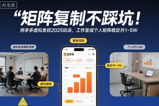 矩阵复制不踩坑!拼多多虚拟类目2025玩法,工作室或者个人矩阵稳定月1-5W【揭秘】创客联盟总站-闲云创业网-老韩轻创网-中创网-福缘网-冒泡网-资源之家-魔方项目库创客联盟总站