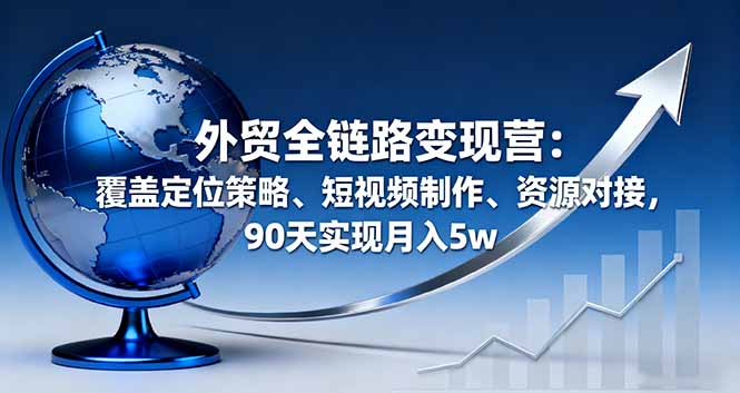 外贸全链路变现营：覆盖定位策略、短视频制作、资源对接，90天实现月入5w创客联盟总站-闲云创业网-老韩轻创网-中创网-福缘网-冒泡网-资源之家-魔方项目库创客联盟总站