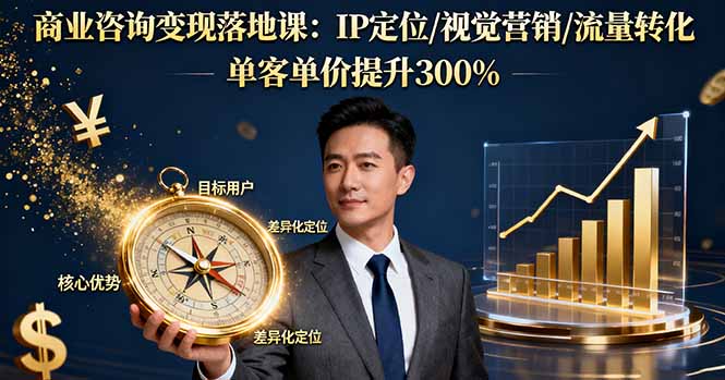商业咨询变现落地课:IP定位/视觉营销/流量转化,单客单价提升300%创客联盟总站-闲云创业网-老韩轻创网-中创网-福缘网-冒泡网-资源之家-魔方项目库创客联盟总站