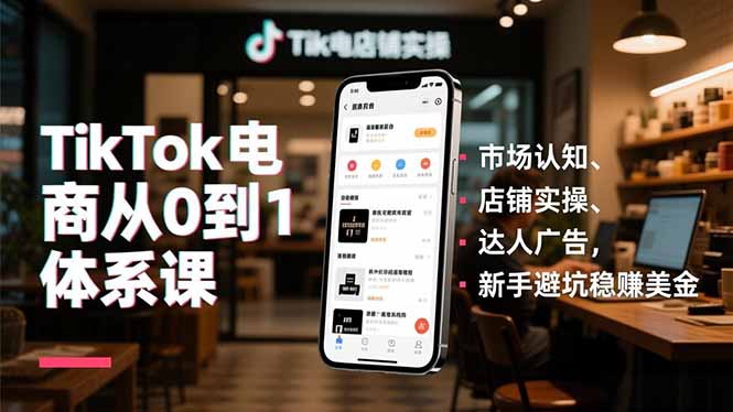TikTok电商从0到1体系课,市场认知、店铺实操、达人广告,新手避坑稳赚美金创客联盟总站-闲云创业网-老韩轻创网-中创网-福缘网-冒泡网-资源之家-魔方项目库创客联盟总站