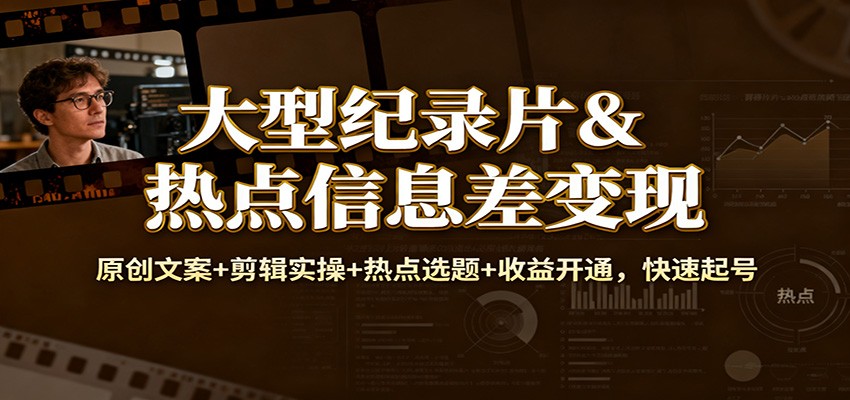 大型纪录片&热点信息差变现:原创文案+剪辑实操+热点选题+收益开通,快速起号创客联盟总站-闲云创业网-老韩轻创网-中创网-福缘网-冒泡网-资源之家-魔方项目库创客联盟总站