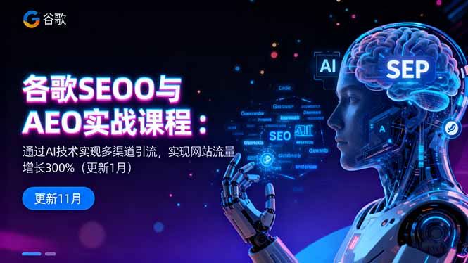 谷歌SEO与AEO实战课程：通过AI技术实现多渠道引流，实现网站流量增长300%创客联盟总站-闲云创业网-老韩轻创网-中创网-福缘网-冒泡网-资源之家-魔方项目库创客联盟总站