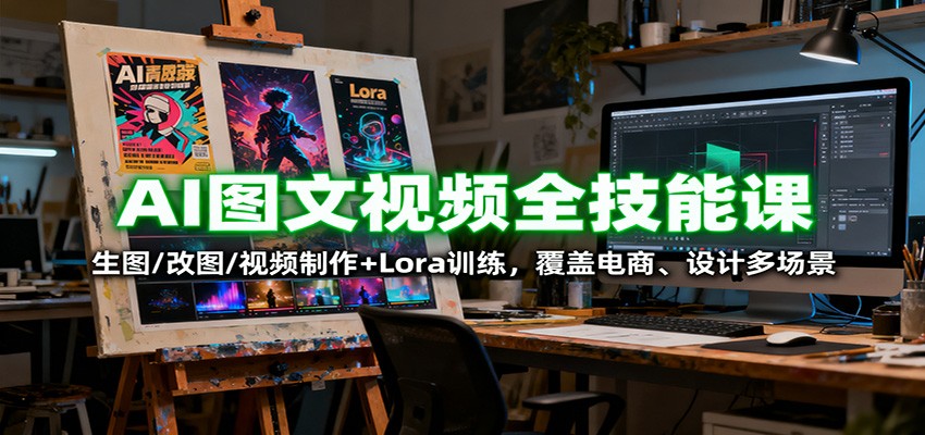 AI图文视频全技能课:生图/改图/视频制作+Lora训练,覆盖电商 、设计多场景创客联盟总站-闲云创业网-老韩轻创网-中创网-福缘网-冒泡网-资源之家-魔方项目库创客联盟总站