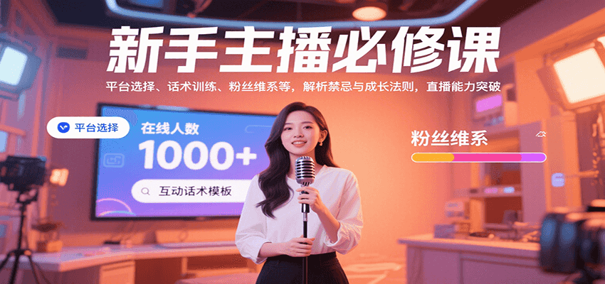 新手主播必修课:平台选择、话术训练、粉丝维系等,解析禁忌与成长法则,突破直播能力创客联盟总站-闲云创业网-老韩轻创网-中创网-福缘网-冒泡网-资源之家-魔方项目库创客联盟总站
