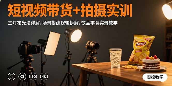 短视频带货+拍摄实训：三灯布光法详解,场景搭建逻辑拆解,饮品零食实景教学创客联盟总站-闲云创业网-老韩轻创网-中创网-福缘网-冒泡网-资源之家-魔方项目库创客联盟总站