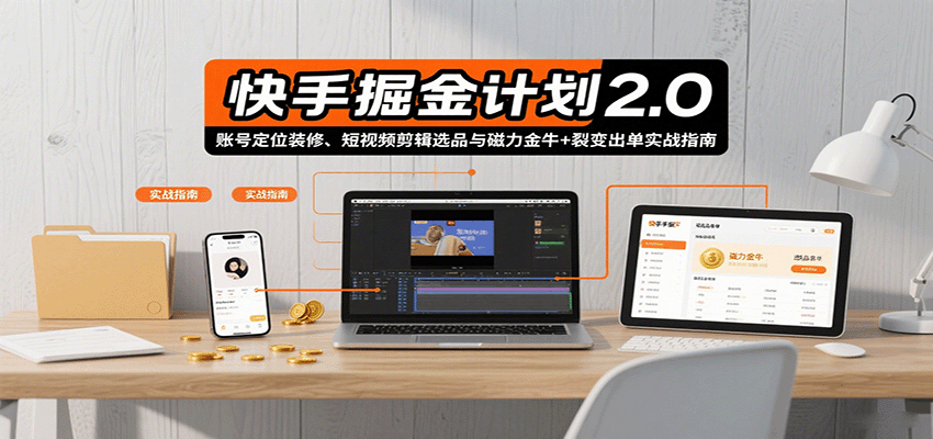 快手掘金计划2.0,账号定位装修、短视频剪辑选品与磁力金牛+裂变出单实战指南创客联盟总站-闲云创业网-老韩轻创网-中创网-福缘网-冒泡网-资源之家-魔方项目库创客联盟总站