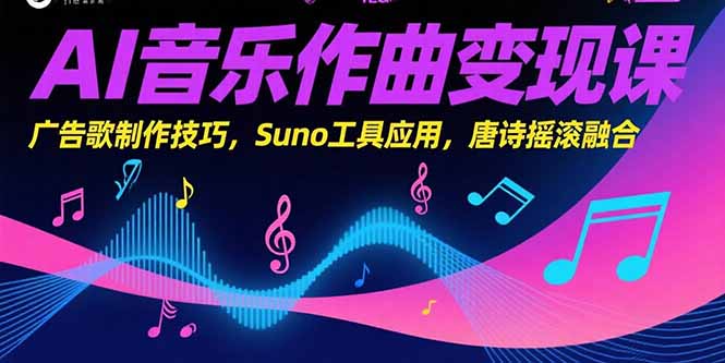 AI音乐作曲变现课，广告歌制作技巧，Suno工具应用，唐诗摇滚融合创客联盟总站-闲云创业网-老韩轻创网-中创网-福缘网-冒泡网-资源之家-魔方项目库创客联盟总站