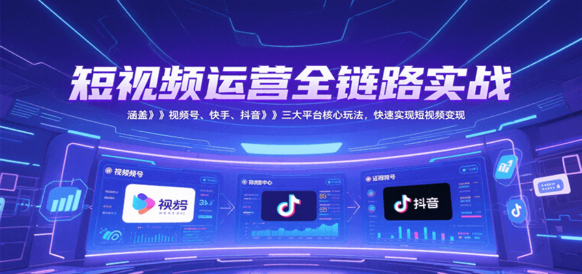 短视频运营全链路实战,涵盖视频号、快手、抖音三大平台核心玩法,快速实现变现!创客联盟总站-闲云创业网-老韩轻创网-中创网-福缘网-冒泡网-资源之家-魔方项目库创客联盟总站