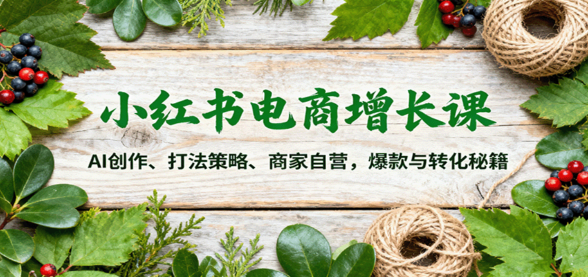 小红书电商增长课:AI创作、打法策略、商家自营,爆款与转化秘籍创客联盟总站-闲云创业网-老韩轻创网-中创网-福缘网-冒泡网-资源之家-魔方项目库创客联盟总站