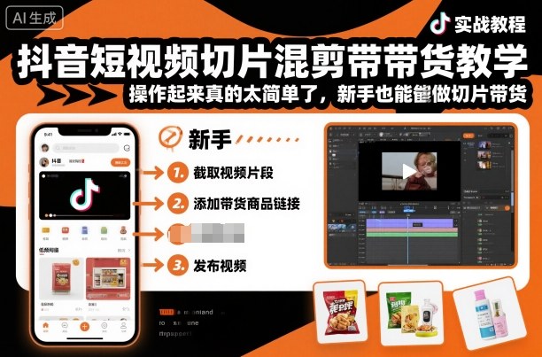 抖音短视频切片混剪带货教学,操作起来真的太简单了,新手也能做切片带货创客联盟总站-闲云创业网-老韩轻创网-中创网-福缘网-冒泡网-资源之家-魔方项目库创客联盟总站