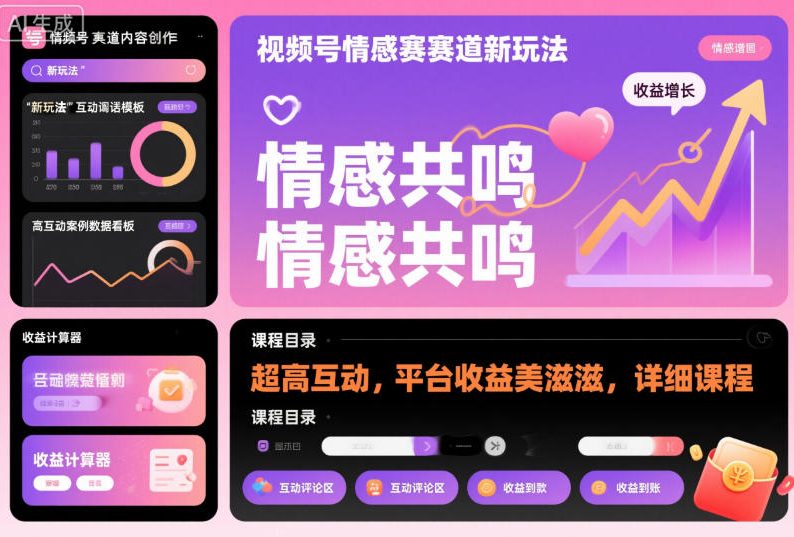 视频号情感赛道新玩法,超高互动,平台收益美滋滋,详细课程创客联盟总站-闲云创业网-老韩轻创网-中创网-福缘网-冒泡网-资源之家-魔方项目库创客联盟总站