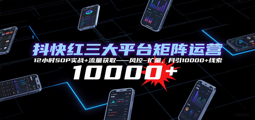 抖快红三大平台矩阵运营,12小时SOP实战+流量获取-风控-扩量,月引10000+线索创客联盟总站-闲云创业网-老韩轻创网-中创网-福缘网-冒泡网-资源之家-魔方项目库创客联盟总站